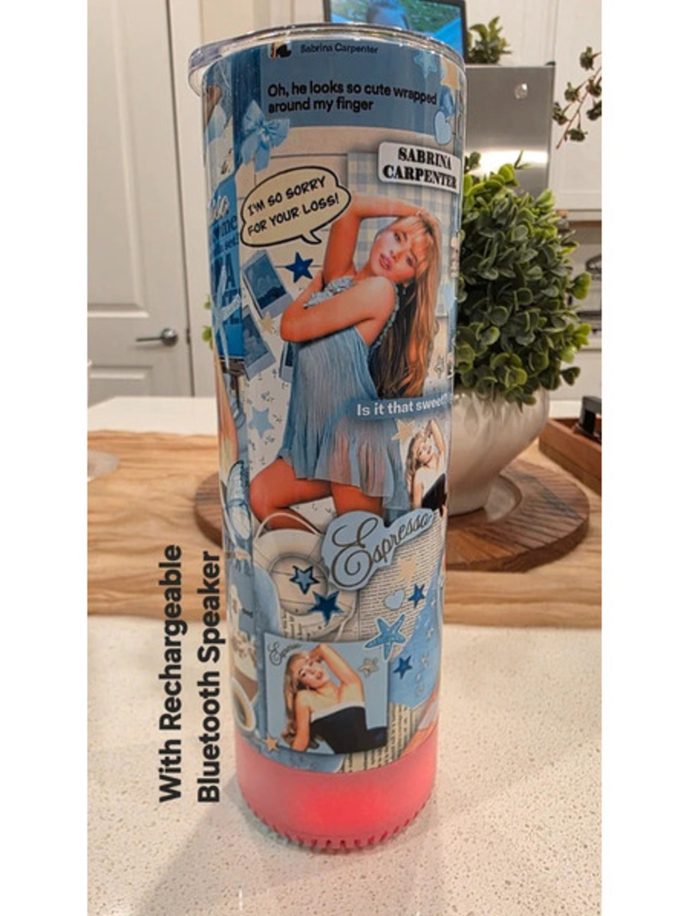 Sabrina Carpenter Music 20oz Tumbler with Bluetooth Speaker